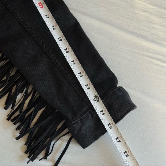 Zara Man Faux Suede Fringe Studded Black Denim Jacket Pockets Button Up Size L - Picture 16 of 16
